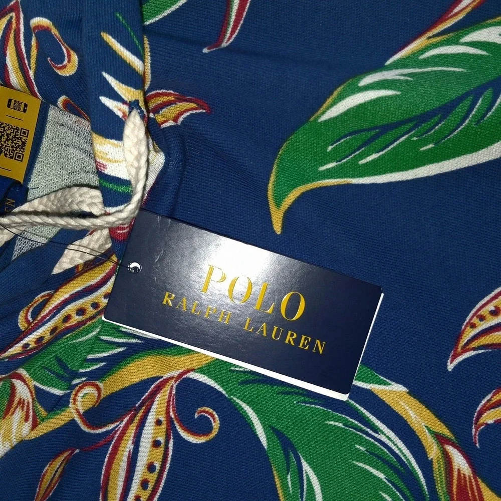 NWT Polo Ralph Lauren Men's XL Blue Tropical Floral Jersey Knit Hoodie $148.00